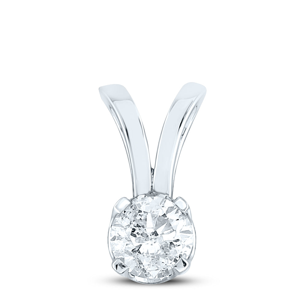 14kt White Gold Womens Round Diamond Solitaire Pendant 1.00 Cttw