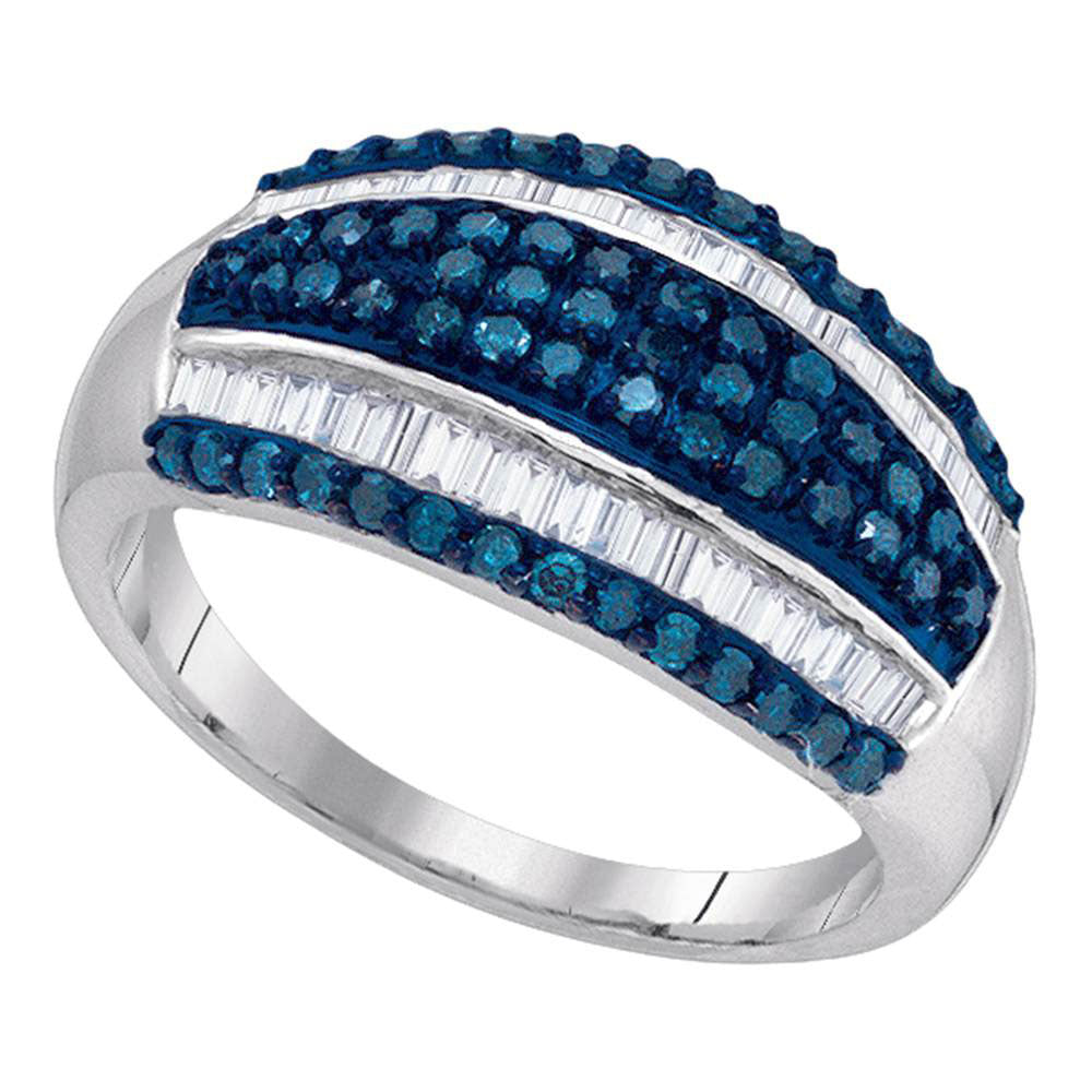 10kt White Gold Womens Round Blue Color Enhanced Diamond Fashion Ring 7/8 Cttw