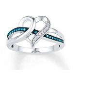 10kt White Gold Womens Color Enhanced Blue Diamond Heart Ring 1/10 Cttw