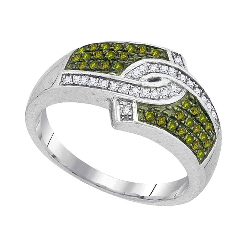 10kt White Gold Womens Round Green Color Enhanced Diamond Fashion Ring 1/3 Cttw