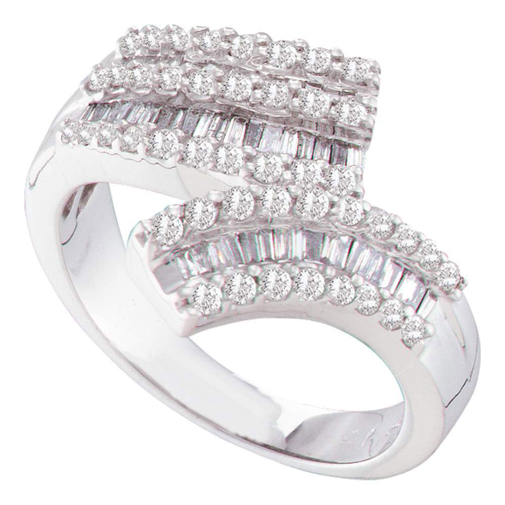 14kt White Gold Womens Round Baguette Diamond Bypass Band 7/8 Cttw