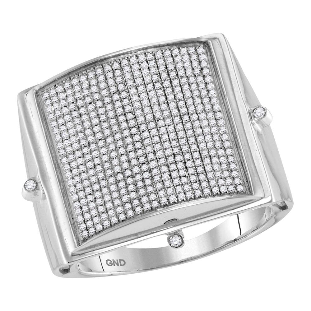 10kt White Gold Mens Round Pave-set Diamond Square Dome Cluster Ring 3/4 Cttw