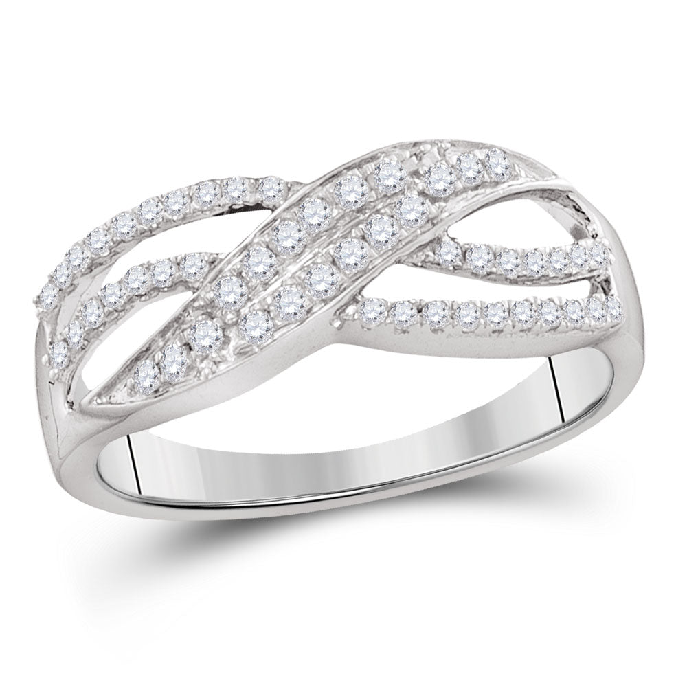 10kt White Gold Womens Round Diamond Crossover Band Ring 1/3 Cttw