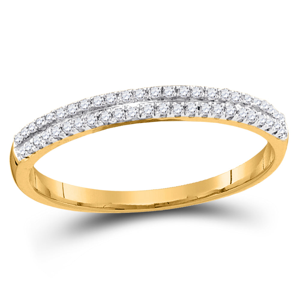 10kt Yellow Gold Womens Round Diamond Slender Double Row Band 1/6 Cttw