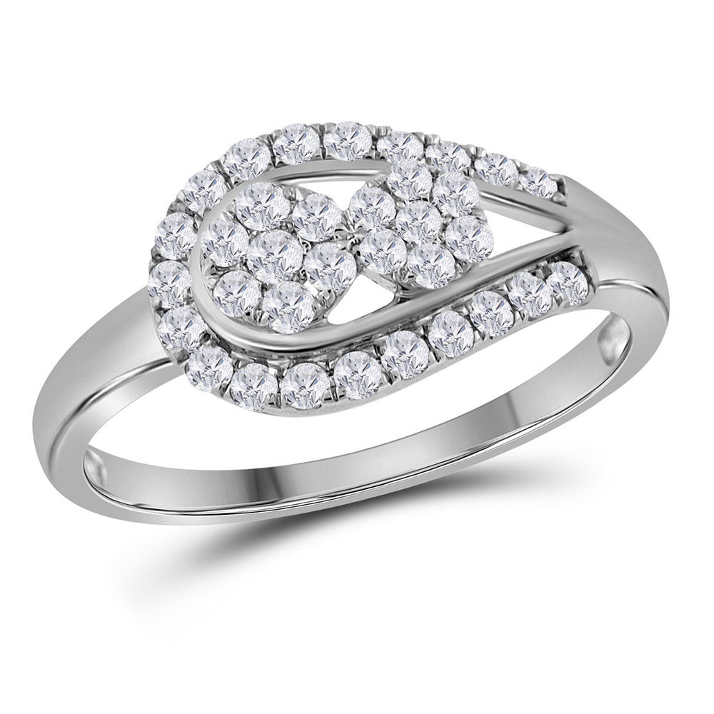 14kt White Gold Womens Round Diamond 2-stone Cluster Ring 1/2 Cttw