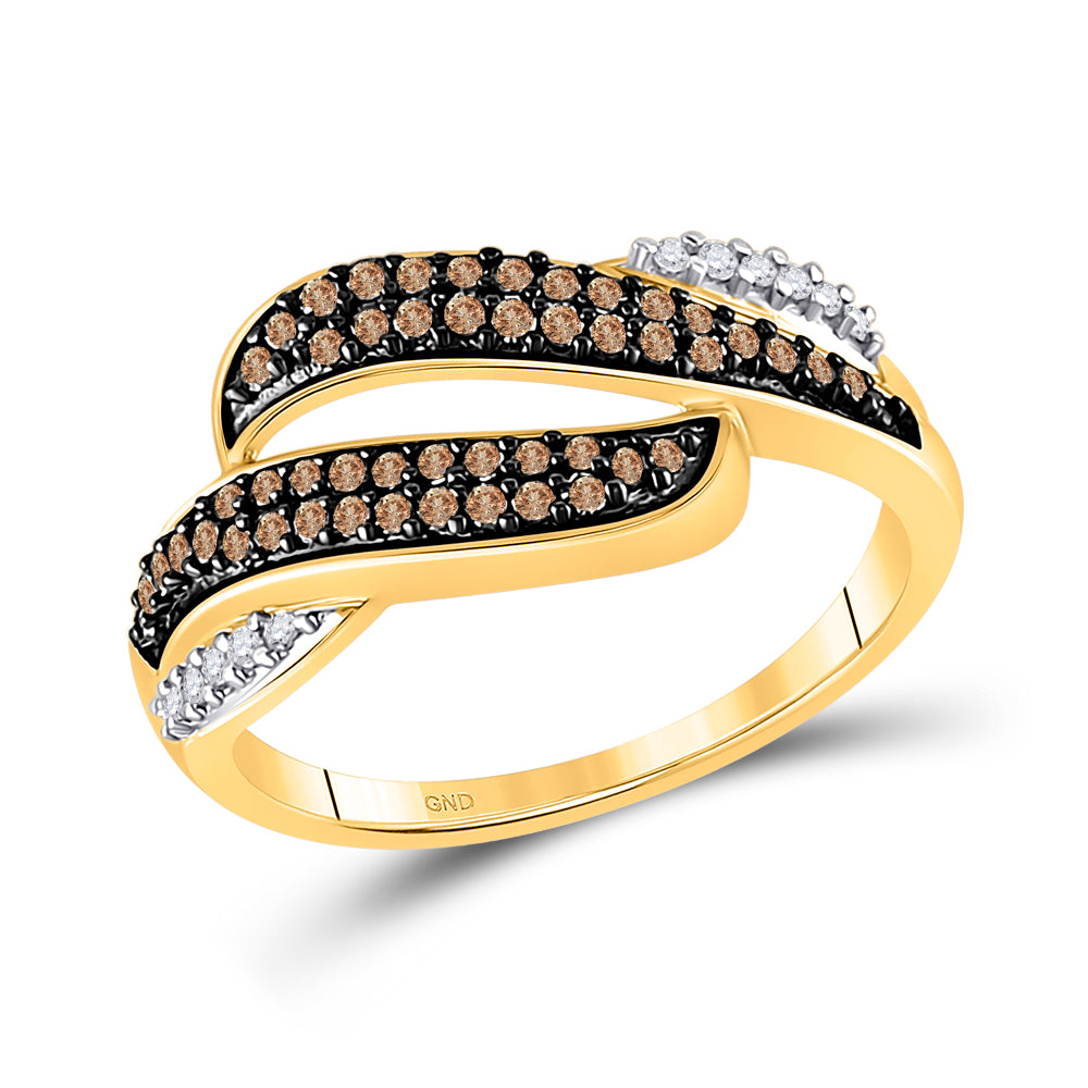 10kt Yellow Gold Womens Round Brown Diamond Band Ring 1/3 Cttw