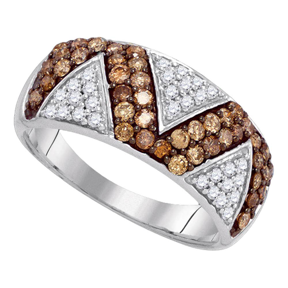 10kt White Gold Womens Round Brown Diamond Zigzag Band Ring 7/8 Cttw