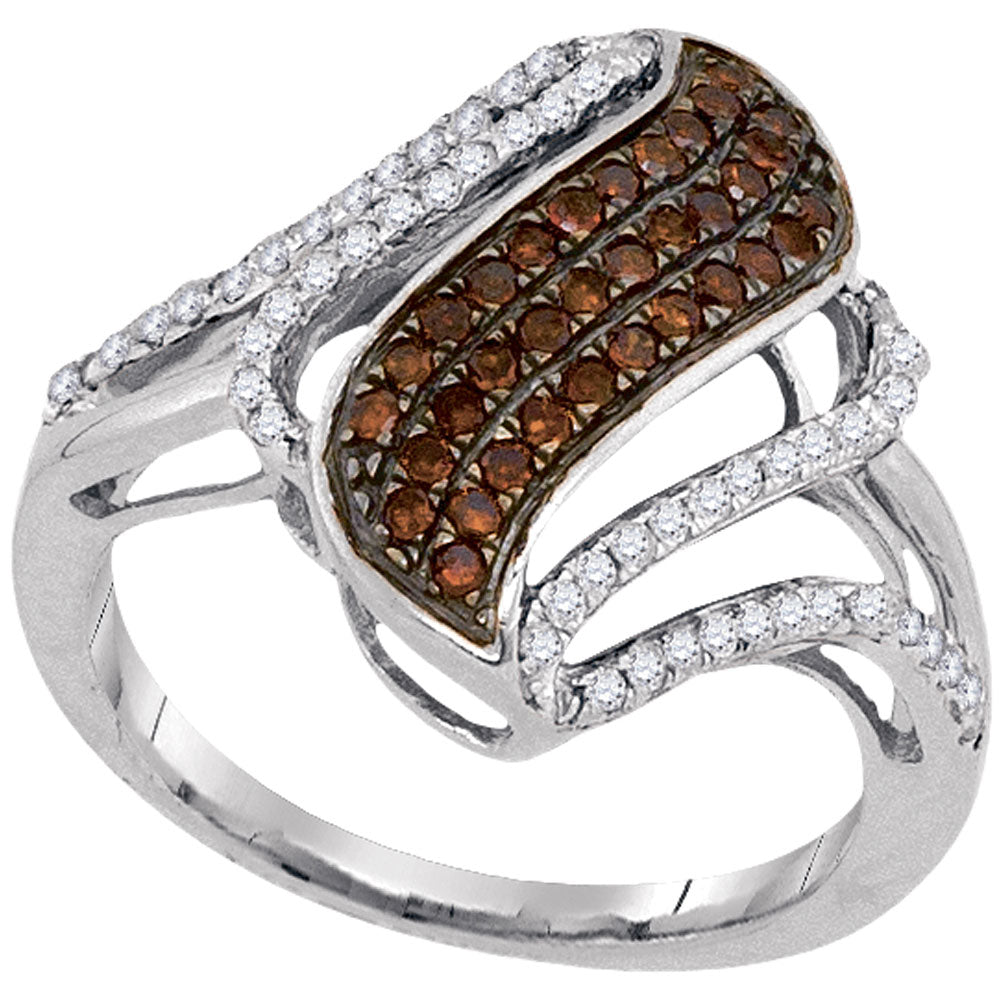 10kt White Gold Womens Round Brown Diamond Cluster Openwork Strand Ring 1/2 Cttw