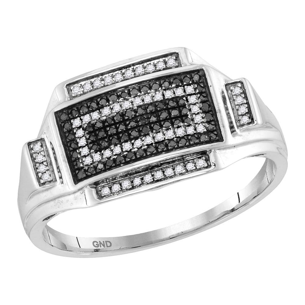 10kt White Gold Mens Color Enhanced Black Diamond Cluster Ring 1/4 Cttw