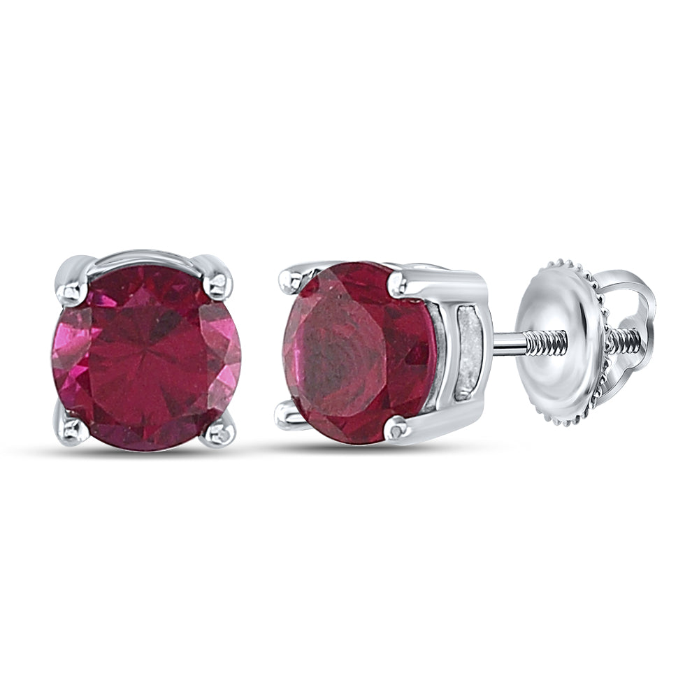 Sterling Silver Womens Round Lab-Created Ruby Stud Earrings 2.00 Cttw