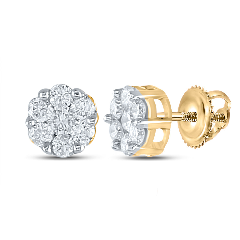 Yellow-tone Sterling Silver Womens Round Diamond Flower Cluster Earrings 1/4 Cttw