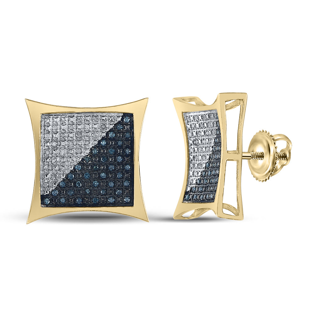 Yellow-Tone Sterling Silver Mens Round Diamond Stud Earrings 1/3 Cttw