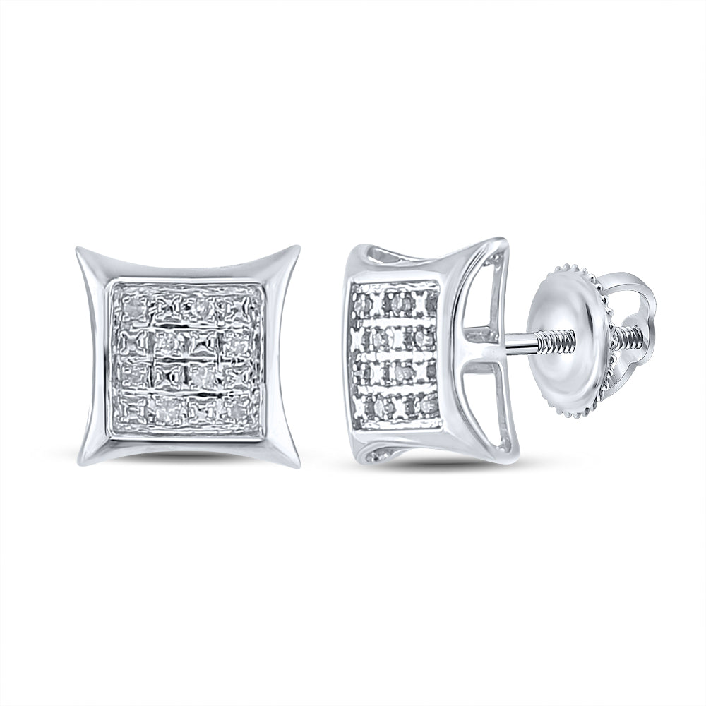 Sterling Silver Womens Round Diamond Earrings 1/20 Cttw