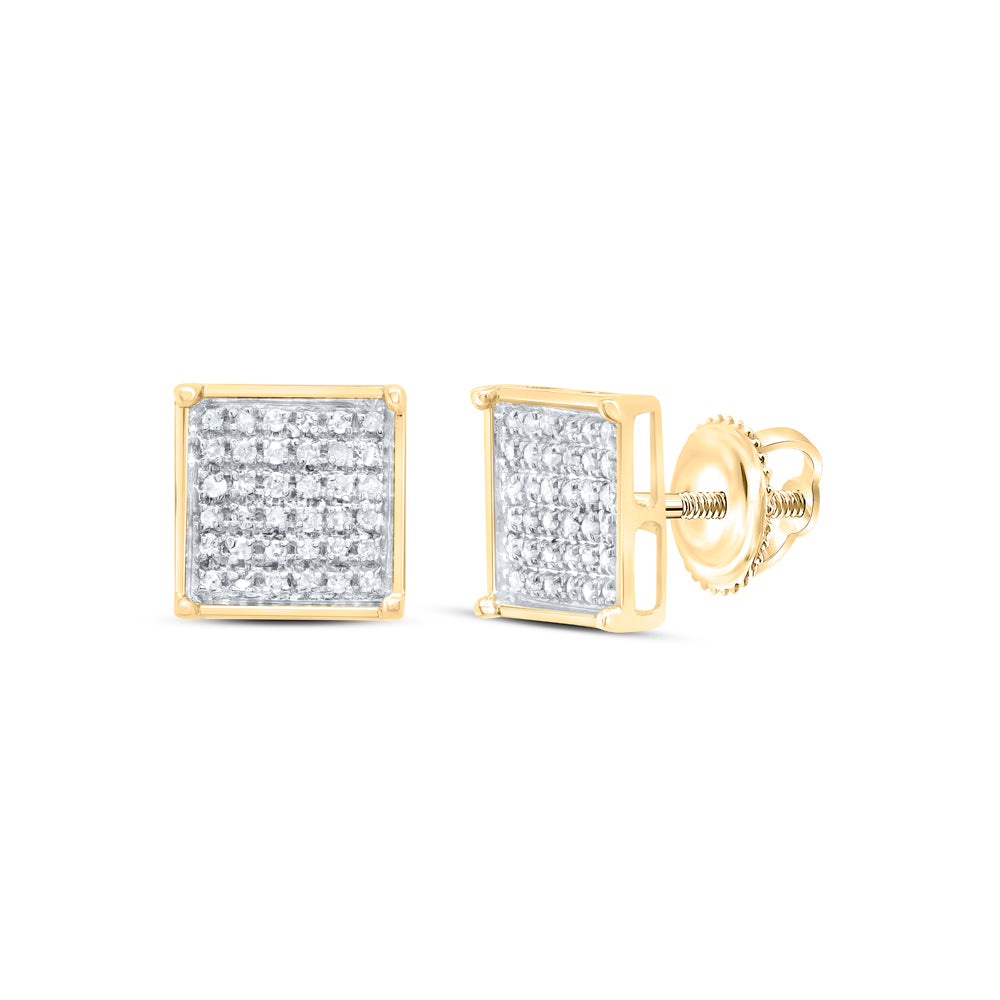 Yellow-tone Sterling Silver Womens Round Diamond Square Earrings 1/4 Cttw