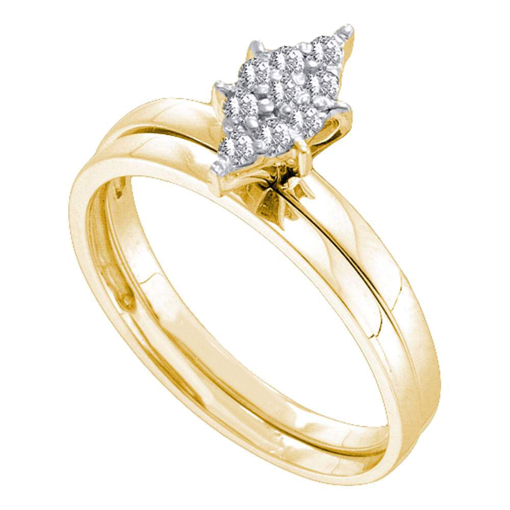 14kt Yellow Gold Womens Round Diamond Bridal Wedding Engagement Ring Band Set 1/20 Cttw