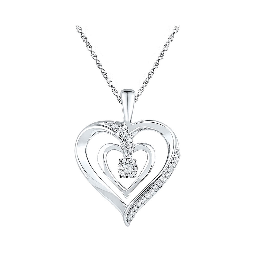Sterling Silver Womens Round Diamond Pendant 1/10 Cttw