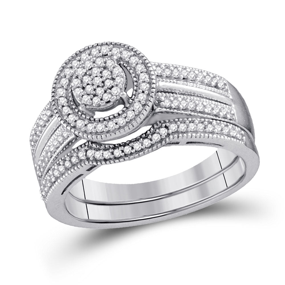 Sterling Silver Womens Round Diamond Bridal Wedding Engagement Ring Band Set 1/3 Cttw
