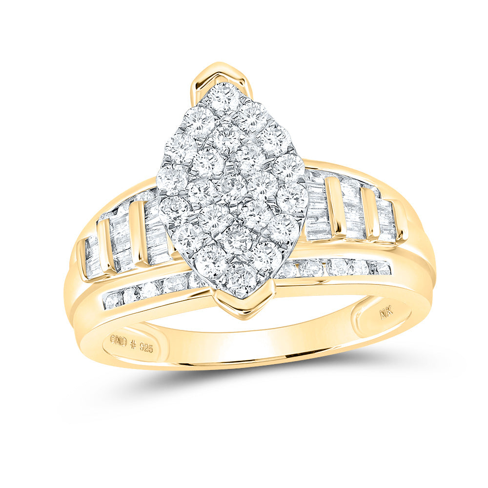 Yellow-tone Sterling Silver Womens Round Diamond Cluster Bridal Wedding Engagement Ring 1.00 Cttw