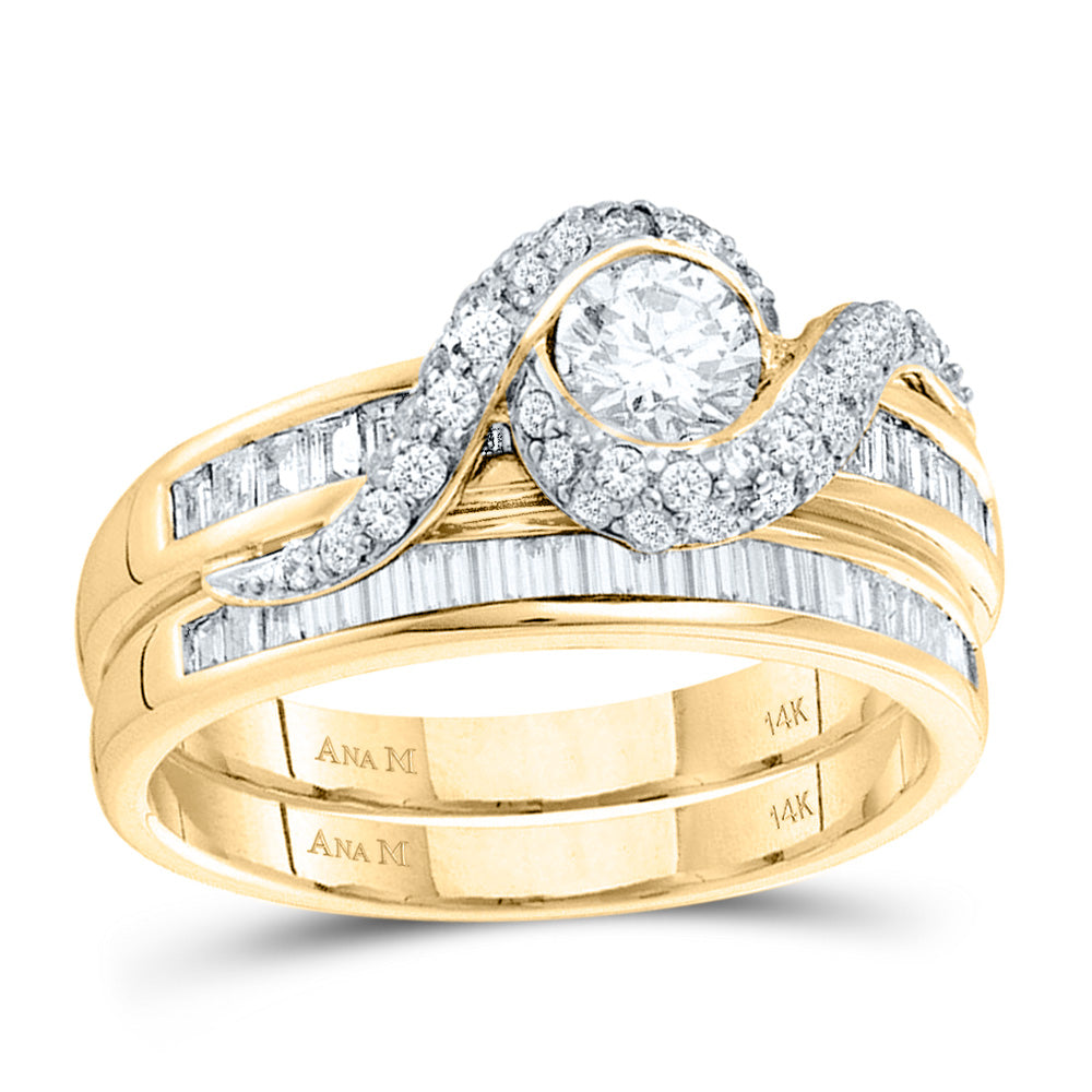 14kt Yellow Gold Womens Round Diamond Bridal Wedding Engagement Ring Band Set 1-1/4 Cttw
