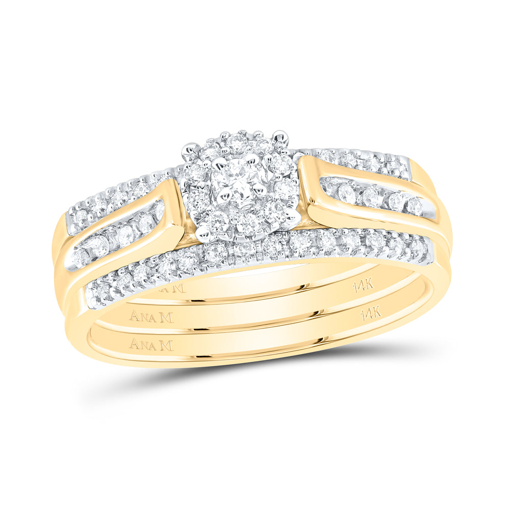 14kt Yellow Gold Womens Round Diamond 3-Piece Bridal Wedding Engagement Ring Band Set 1/4 Cttw