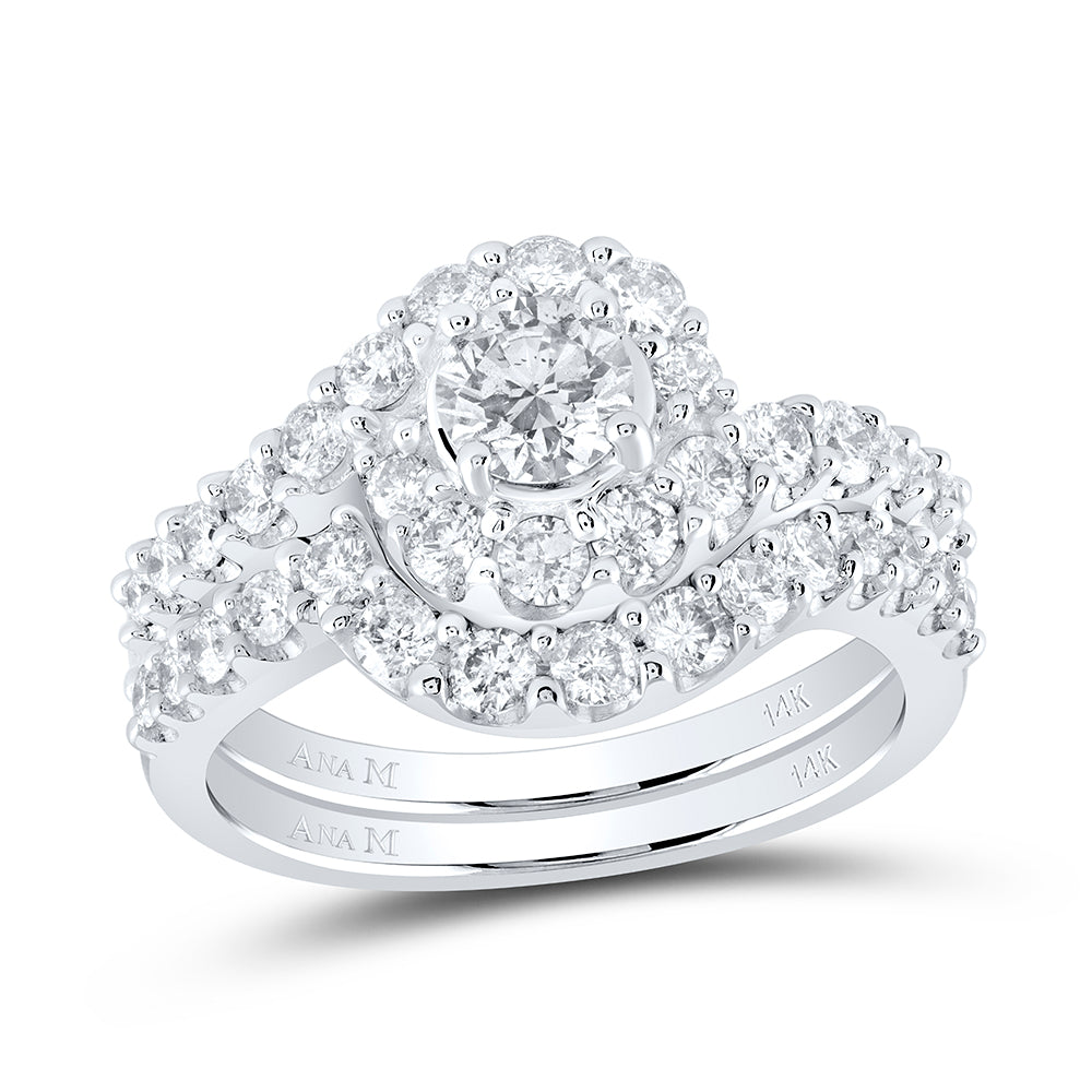 14kt White Gold Womens Round Diamond Bridal Wedding Engagement Ring Band Set 1-3/8 Cttw (Certified)