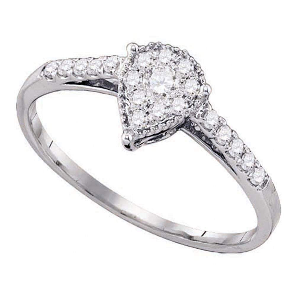 10kt White Gold Womens Round Diamond Teardrop Cluster Ring 1/4 Cttw
