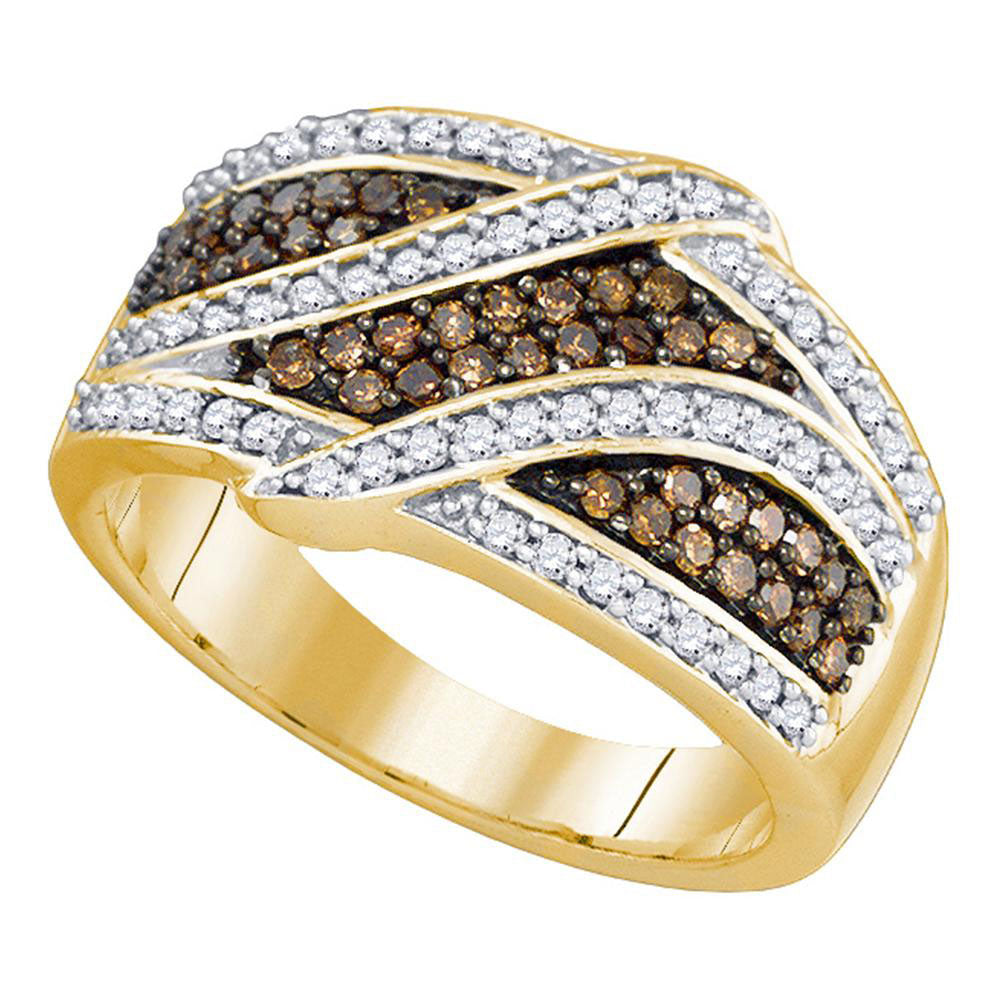 10kt Yellow Gold Womens Round Brown Diamond Band Ring 3/4 Cttw