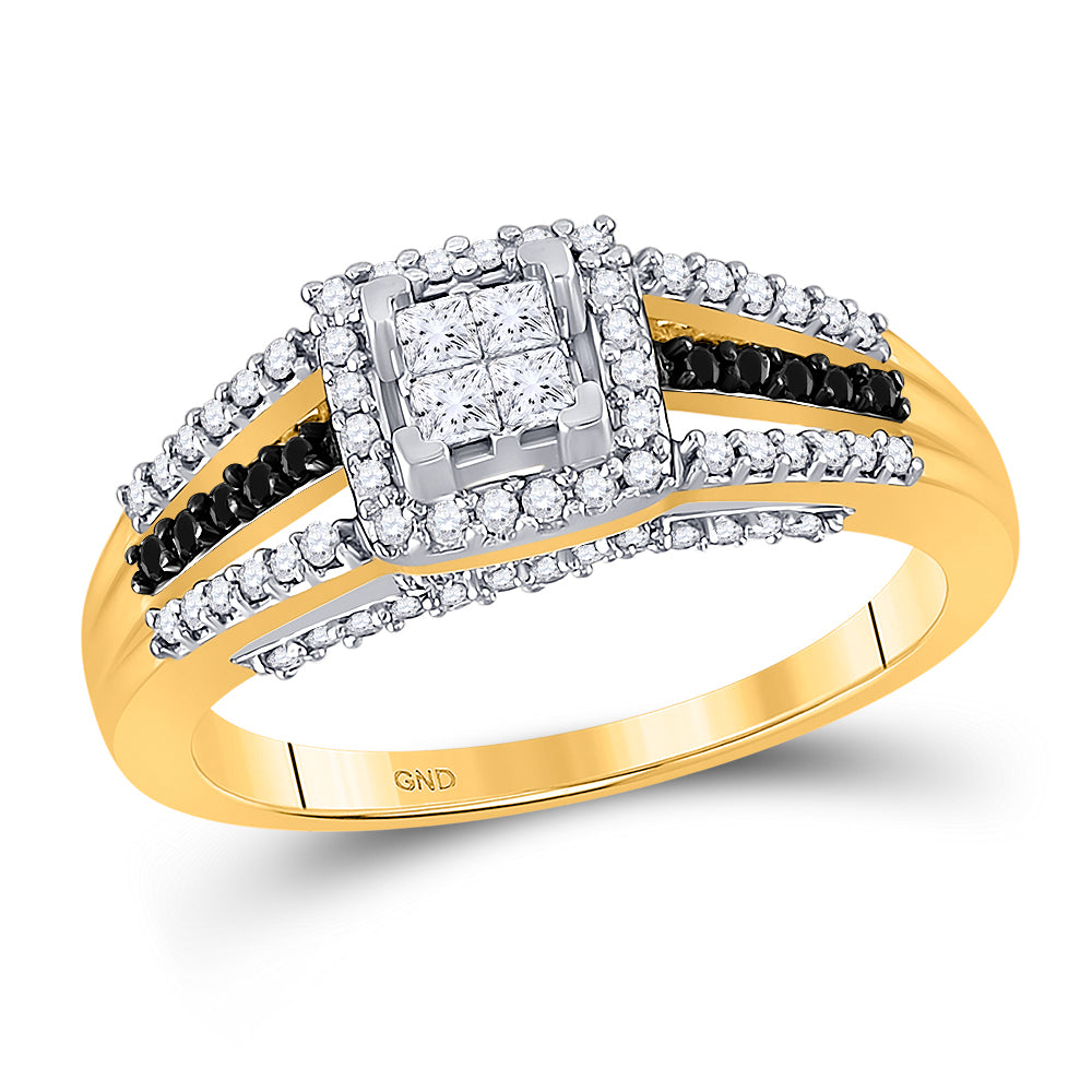 10kt Yellow Gold Womens Round Black Color Enhanced Diamond Fashion Ring 1/2 Cttw