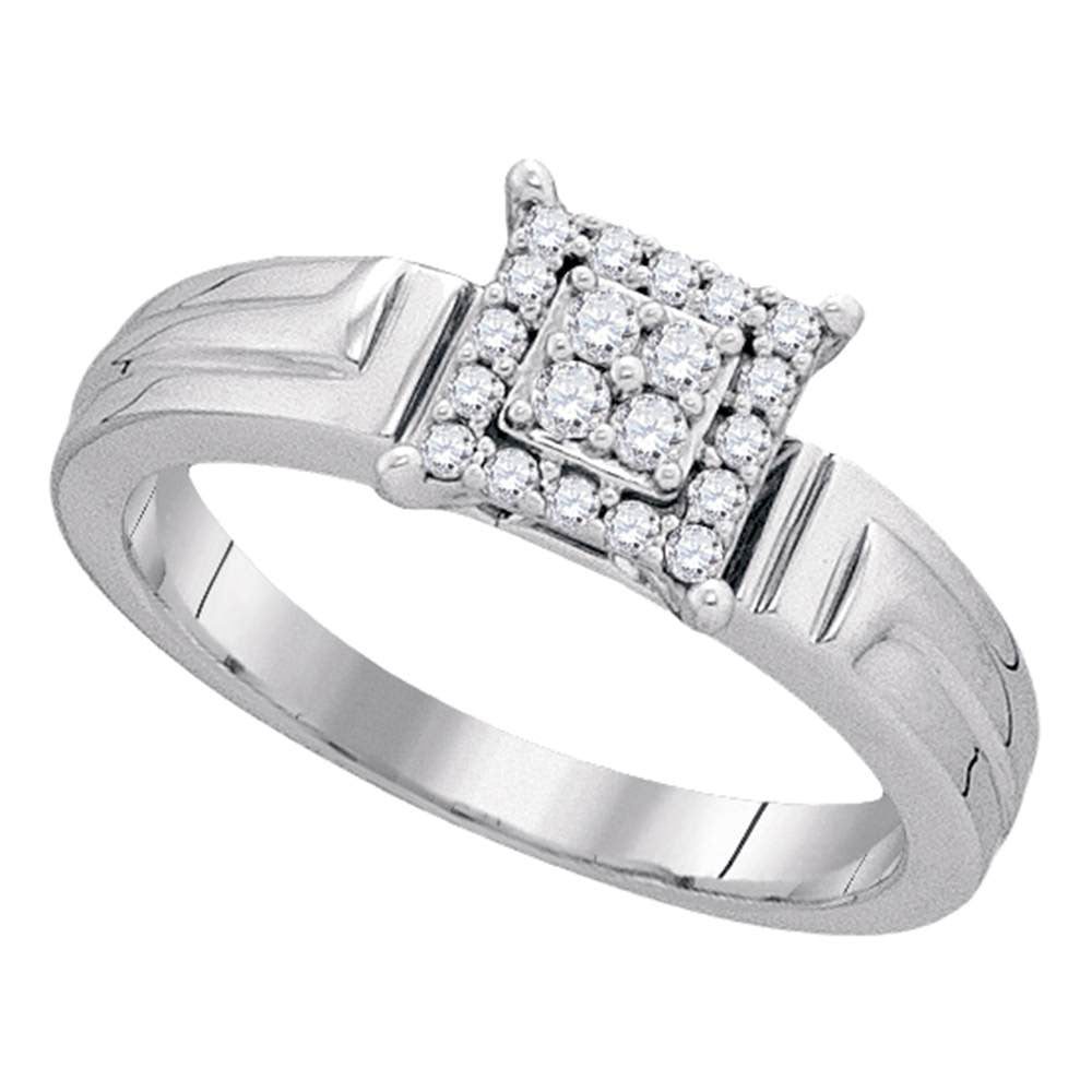 10kt White Gold Womens Round Diamond Square Ring 1/5 Cttw
