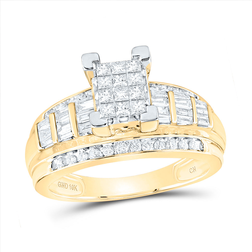 10kt Yellow Gold Womens Princess Diamond Cindy's Dream Cluster Bridal Wedding Engagement Ring 7/8 Cttw - Size 7.5