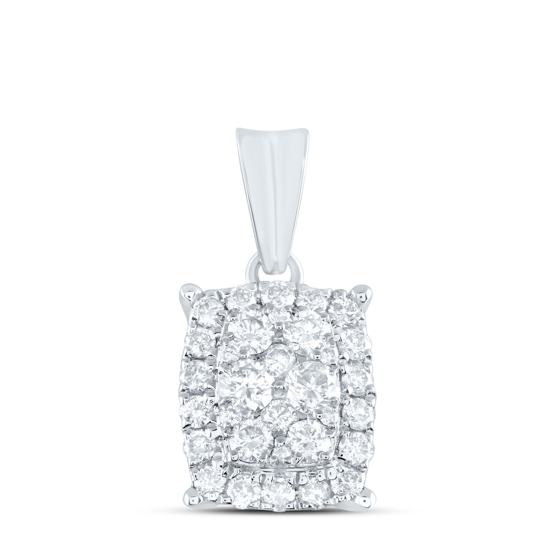 14kt White Gold Womens Round Diamond Rectangular Cluster Pendant 1/2 Cttw