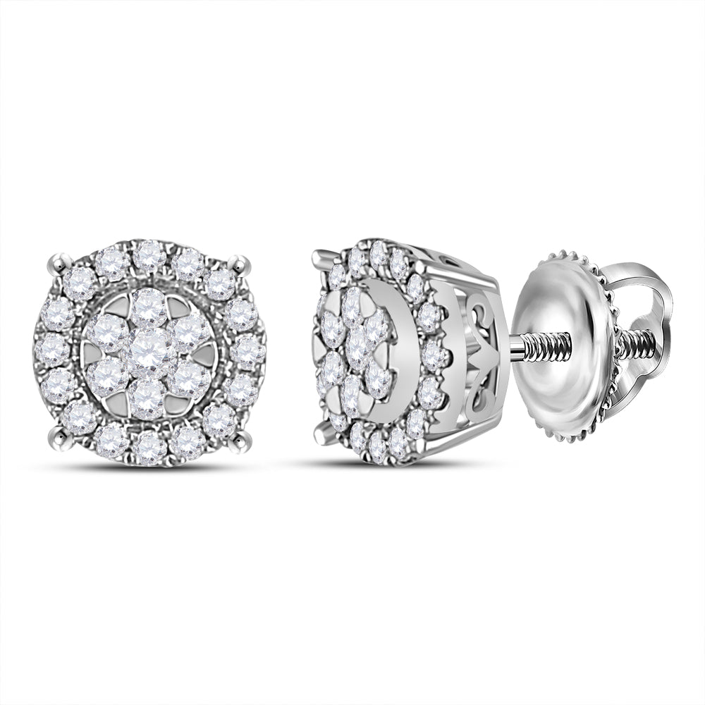 14kt White Gold Womens Round Diamond Halo Cluster Earrings 1/4 Cttw