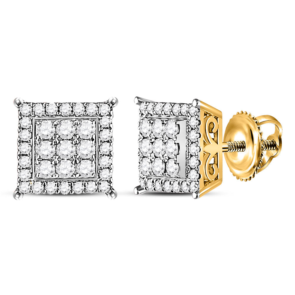 14kt Yellow Gold Womens Round Diamond Square Cluster Earrings 1/2 Cttw