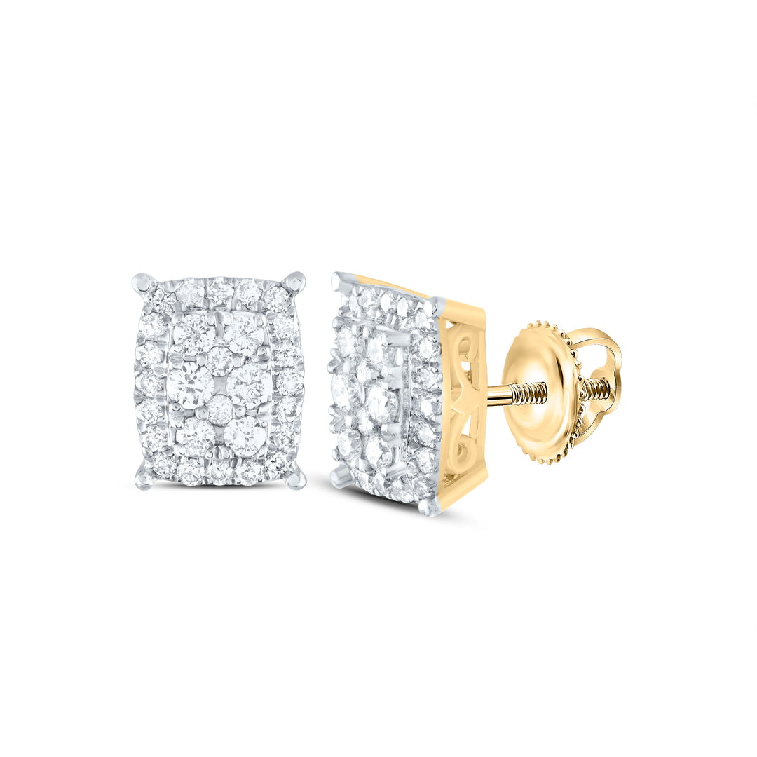 14kt Yellow Gold Womens Round Diamond Rectangular Cluster Earrings 1/4 Cttw