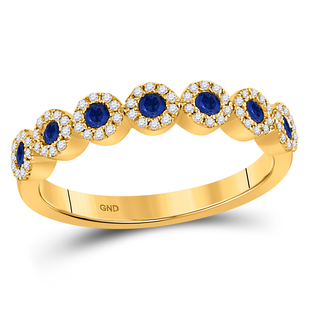 10kt Yellow Gold Womens Round Blue Sapphire Stackable Band Ring 1/2 Cttw