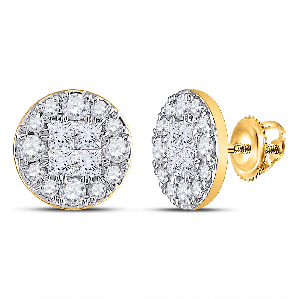 14kt Yellow Gold Womens Princess Diamond Fashion Cluster Earrings 1-1/2 Cttw