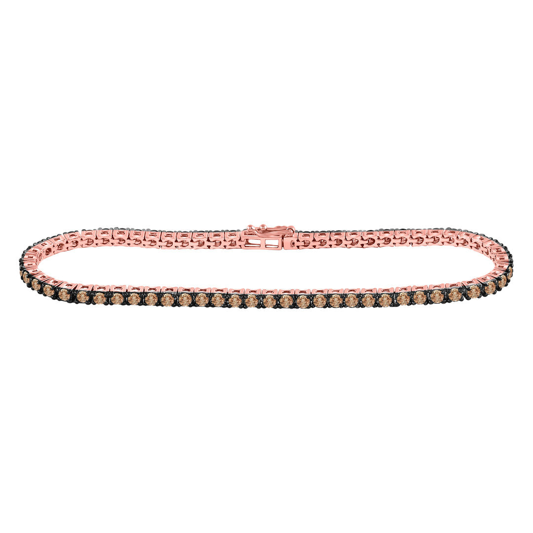 14kt Rose Gold Womens Round Brown Diamond Tennis Bracelet 3-1/3 Cttw
