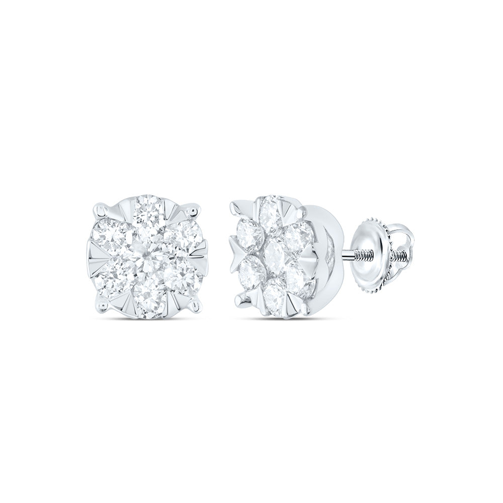 14kt White Gold Womens Round Diamond Fashion Cluster Earrings 1/2 Cttw