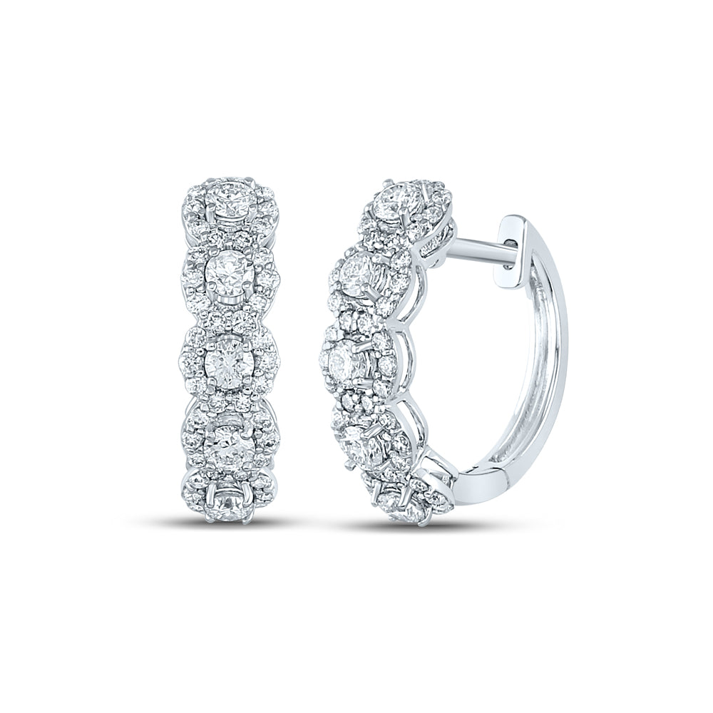 14kt White Gold Womens Round Diamond Halo Hoop Earrings 1.00 Cttw