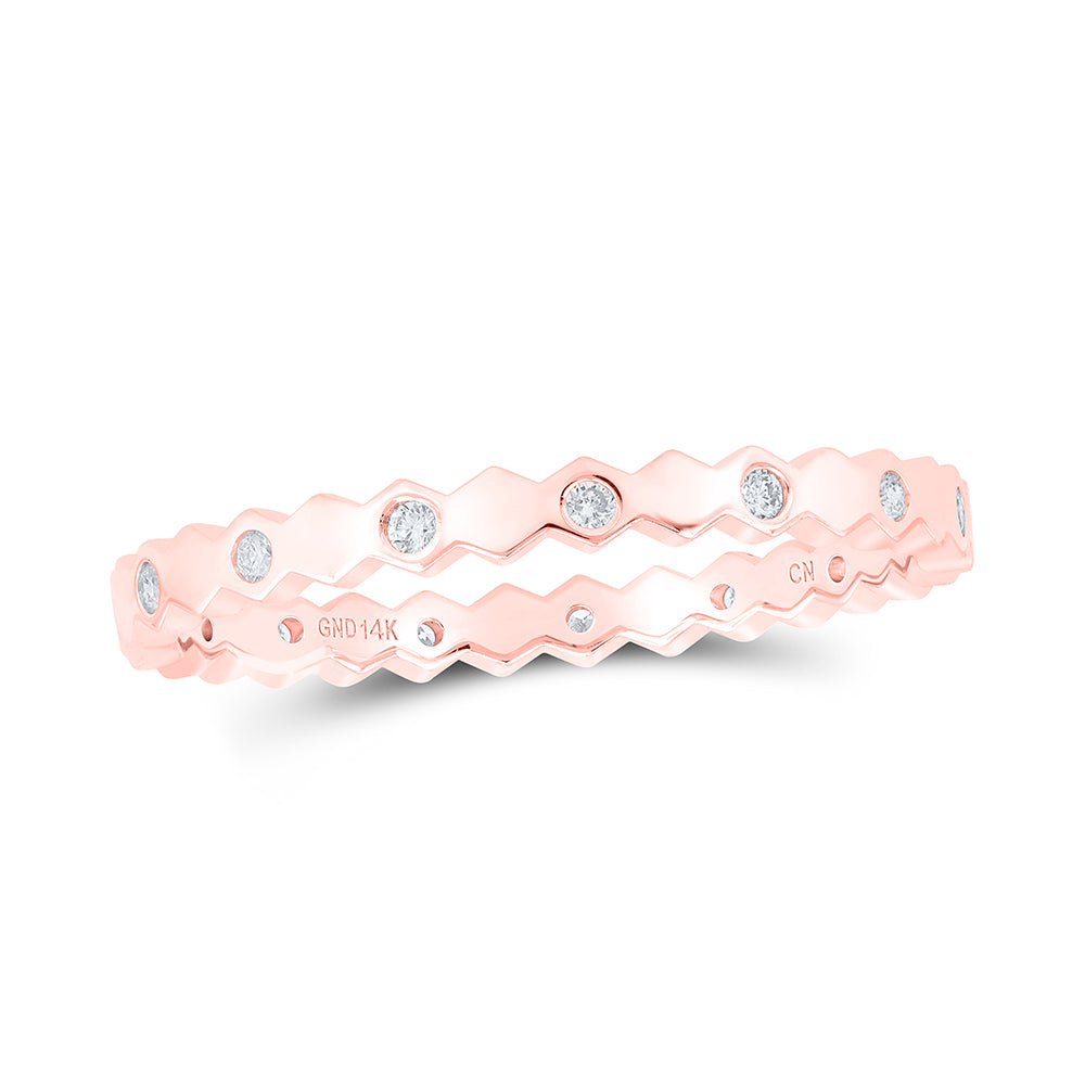 14kt Rose Gold Womens Round Diamond Machine-Set Band Ring 1/8 Cttw