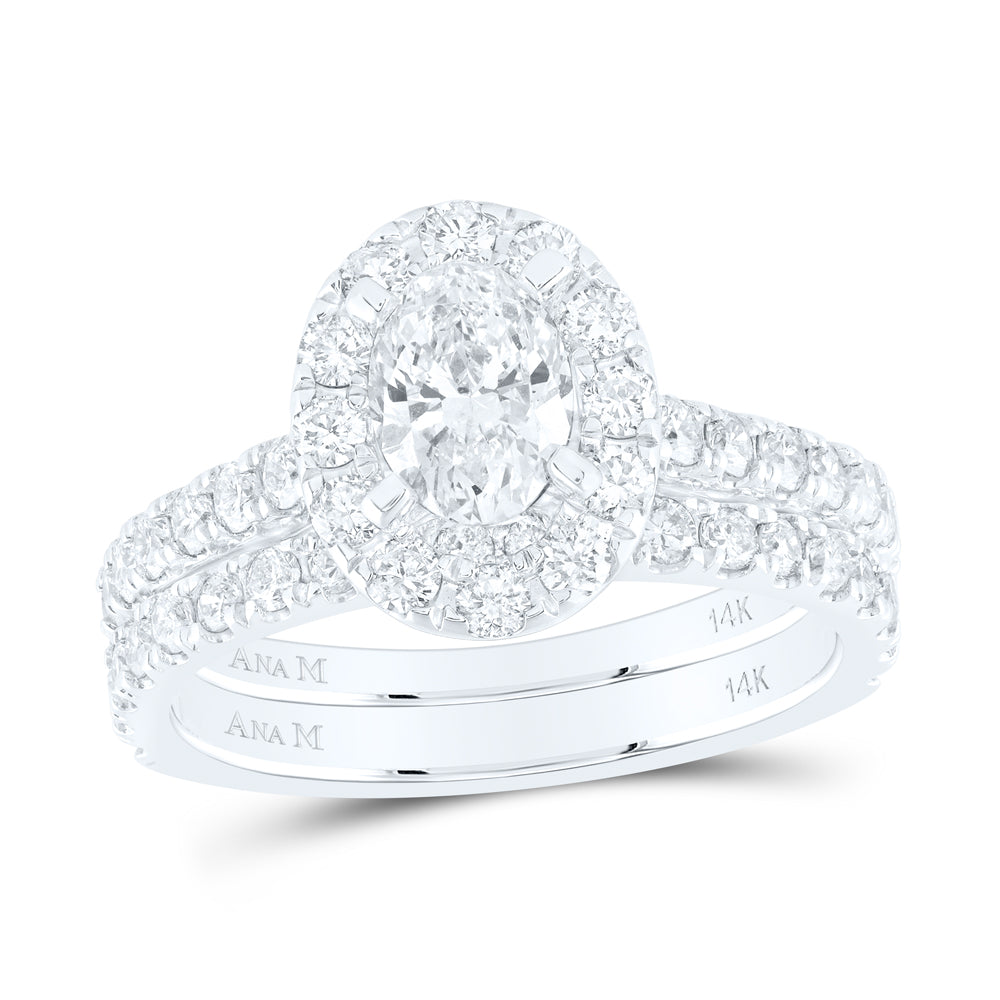 14kt White Gold Womens Oval Diamond Bridal Wedding Engagement Ring Band Set 1-7/8 Cttw (Certified)