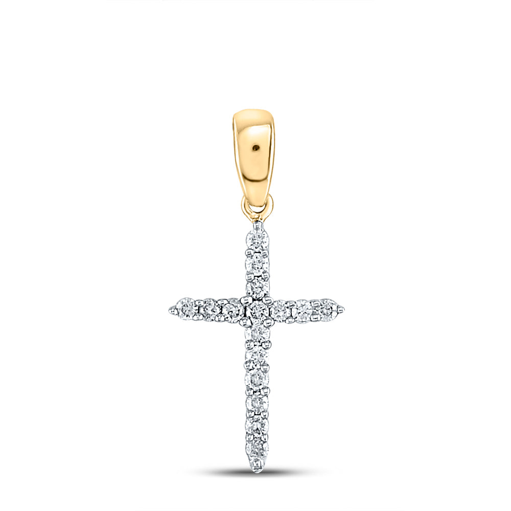 10kt Yellow Gold Womens Round Diamond Religious Cross Pendant 1/8 Cttw