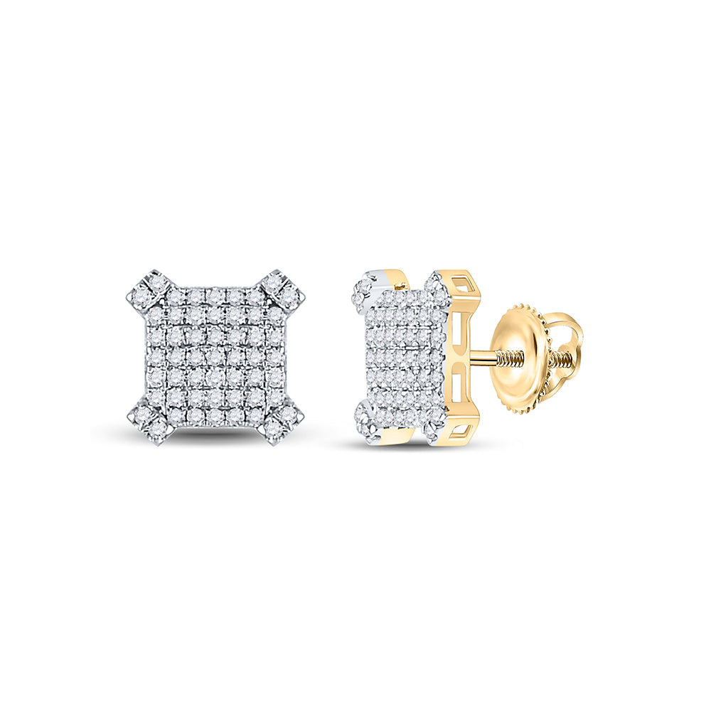 10kt Yellow Gold Mens Round Diamond Squared Cluster Earrings 1/3 Cttw