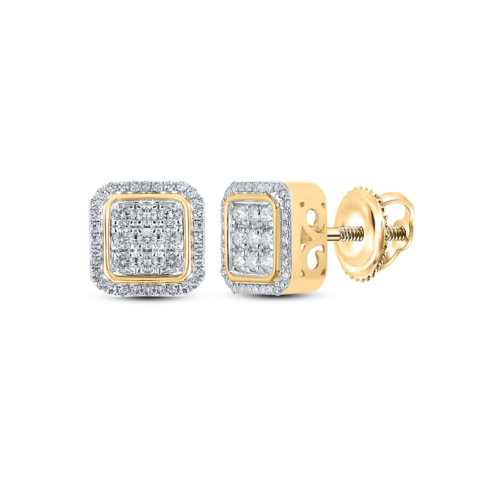 10kt Yellow Gold Mens Round Diamond Fashion Cluster Earrings 5/8 Cttw