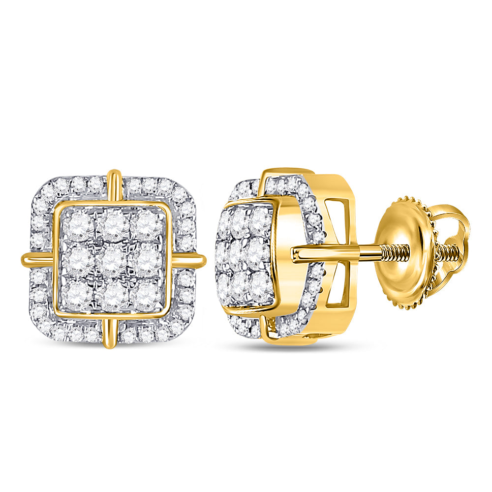 10kt Yellow Gold Mens Round Diamond Fashion Cluster Earrings 7/8 Cttw