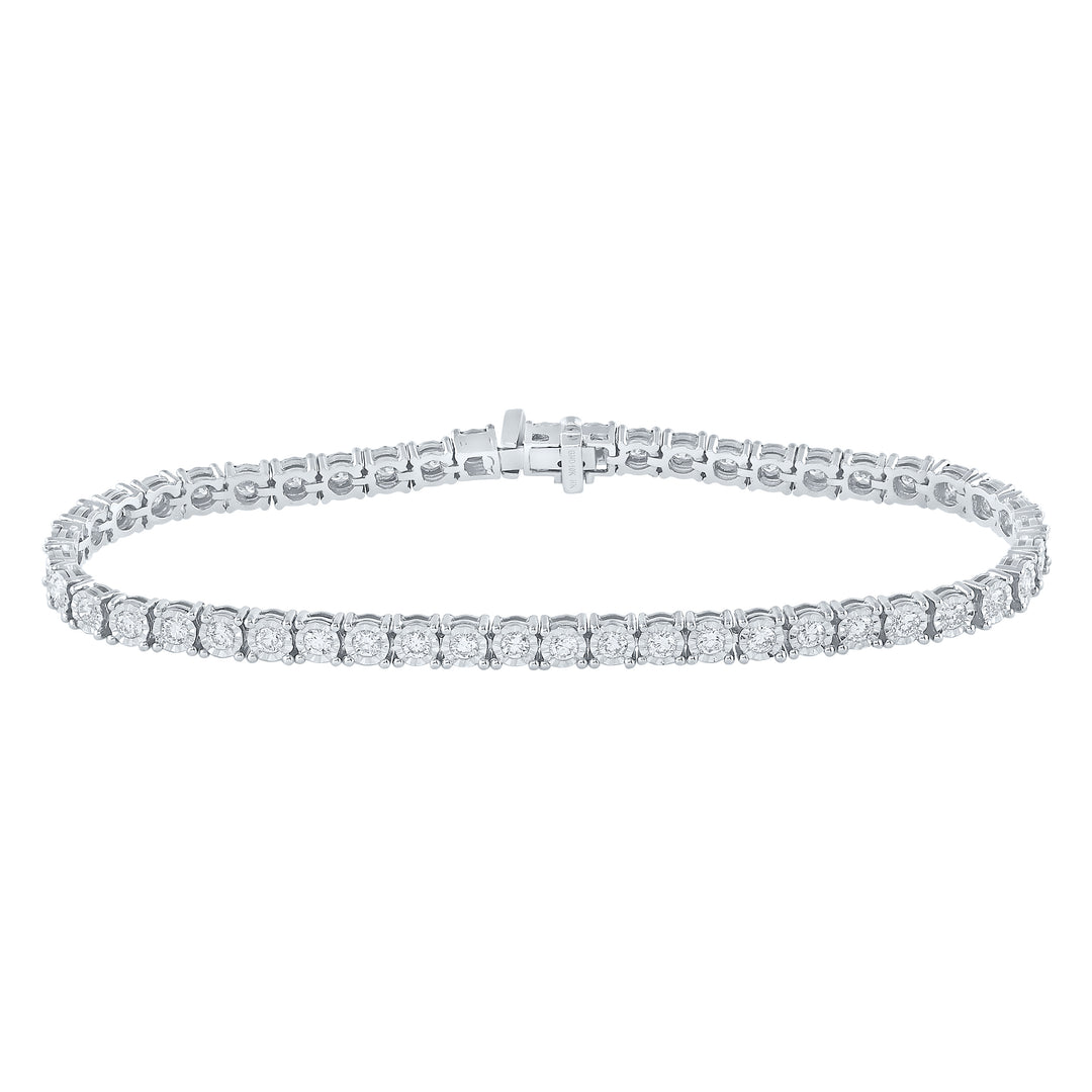 10kt White Gold Womens Round Diamond Classic Tennis Bracelet 1/12 Cttw