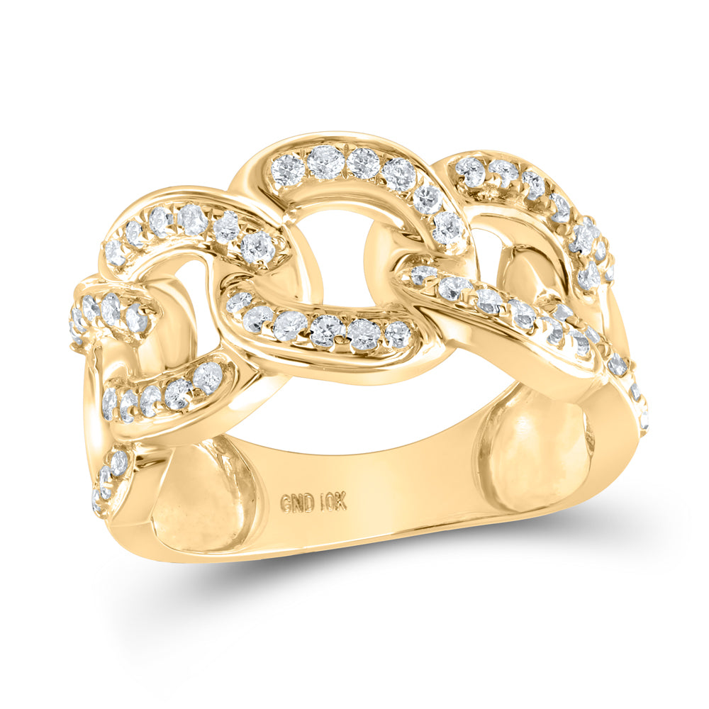 10kt Yellow Gold Mens Round Diamond Cuban-Link Band Ring 1.00 Cttw