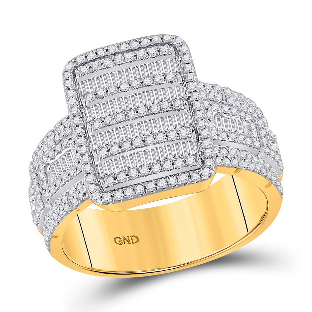 10kt Yellow Gold Mens Baguette Diamond Statement Cluster Ring 1.00 Cttw