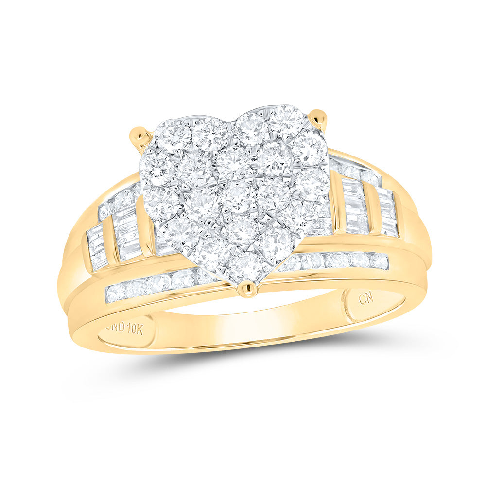 10kt Yellow Gold Womens Round Diamond Cluster Bridal Wedding Engagement Ring 1.00 Cttw-Size 5
