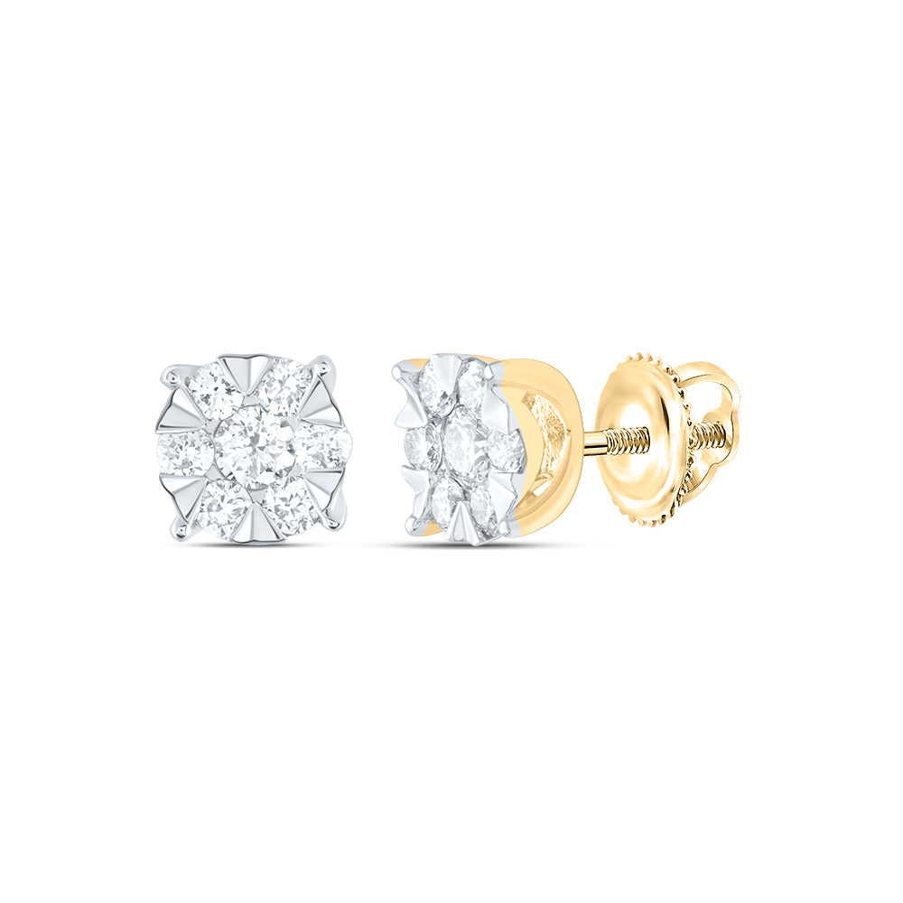 14kt Yellow Gold Womens Round Diamond Fashion Cluster Earrings 1/4 Cttw